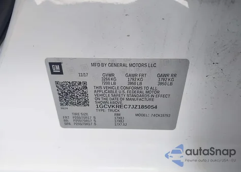 2018 Chevrolet Silverado 1500 1Lt из США, поврежденный, VIN 1GCVKREC7JZ185054